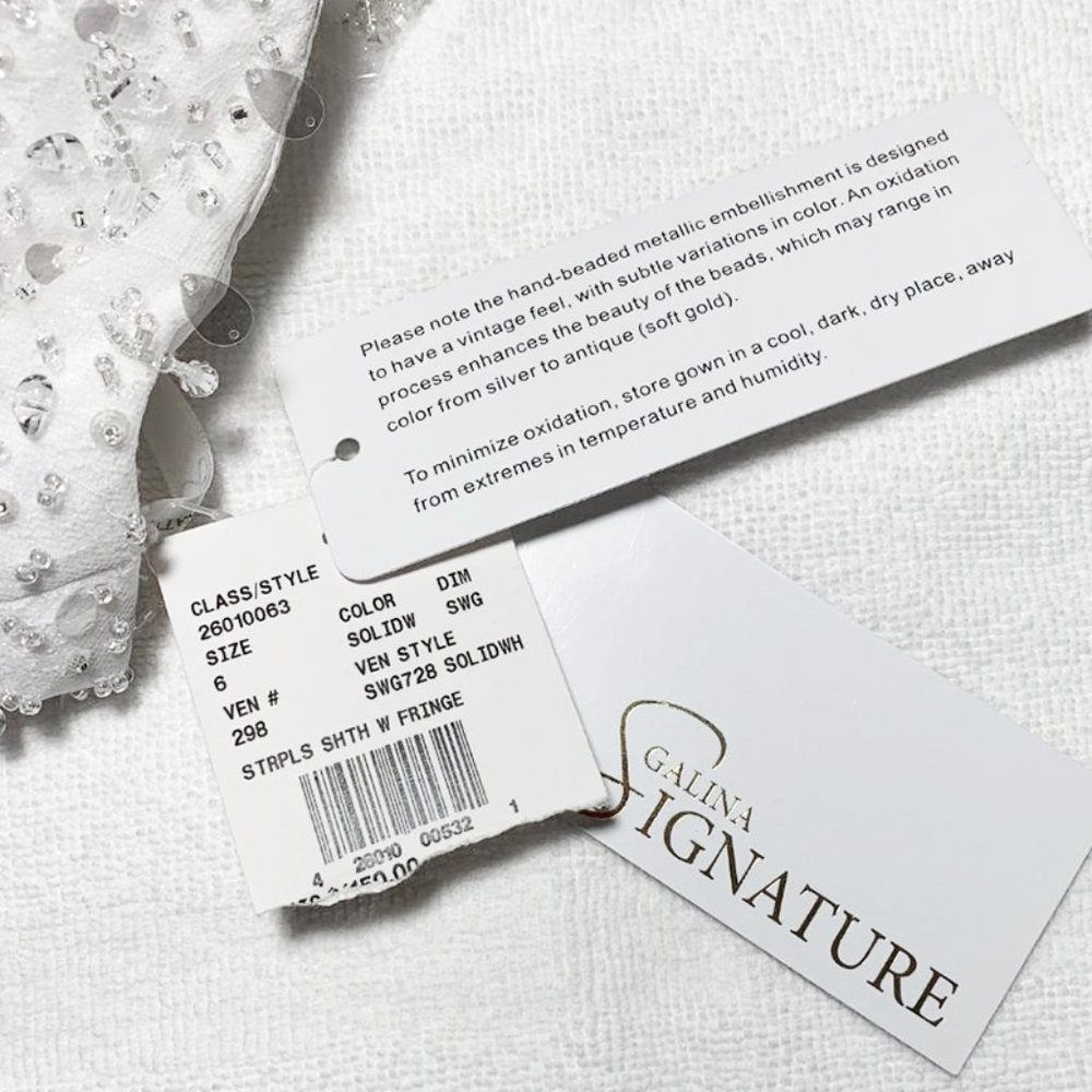 NWT GALINA SIGNATURE Strapless Mermaidcore Wedding Dress With Beaded Fri… - Picture 14 of 16